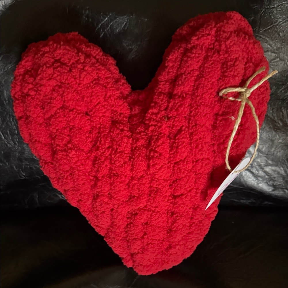 Handmade Crocheted Red Heart-Shaped Plush Pillow with turtle